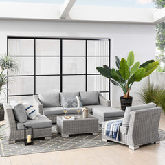 Conway Light Gray 5-Piece Outdoor Patio Wicker Rattan Furniture Set - 104x114" - Ornate Home