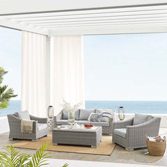 Conway Light Gray/Gray 4-Piece Sunbrella Outdoor Patio Wicker Rattan Furniture Set - 68x150" - Ornate Home