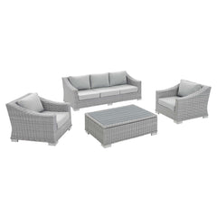 Conway Light Gray/Gray 4-Piece Sunbrella Outdoor Patio Wicker Rattan Furniture Set - 68x150" - Ornate Home