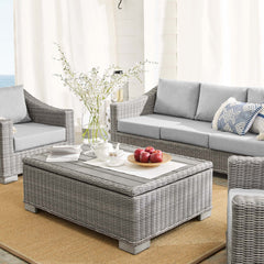 Conway Light Gray/Gray 4-Piece Sunbrella Outdoor Patio Wicker Rattan Furniture Set - 68x150" - Ornate Home