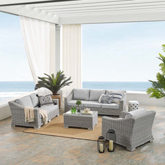 Conway Light Gray/Gray 4-Piece Sunbrella Outdoor Patio Wicker Rattan Furniture Set - 91x150" - Ornate Home