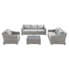 Conway Light Gray/Gray 4-Piece Sunbrella Outdoor Patio Wicker Rattan Furniture Set - 91x150" - Ornate Home