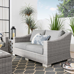 Conway Light Gray/Gray Outdoor Patio Wicker Rattan Loveseat - Ornate Home