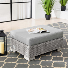 Conway Light Gray/Gray Outdoor Patio Wicker Rattan Ottoman - Ornate Home