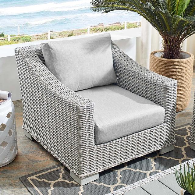 Conway Light Gray/Gray Sunbrella Outdoor Patio Wicker Rattan Armchair - Ornate Home