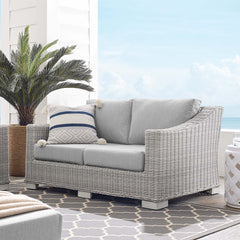 Conway Light Gray/Gray Sunbrella Outdoor Patio Wicker Rattan Loveseat - Ornate Home