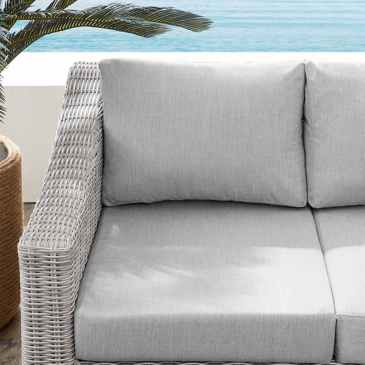 Conway Light Gray/Gray Sunbrella Outdoor Patio Wicker Rattan Loveseat - Ornate Home