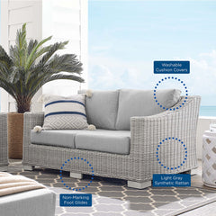 Conway Light Gray/Gray Sunbrella Outdoor Patio Wicker Rattan Loveseat - Ornate Home
