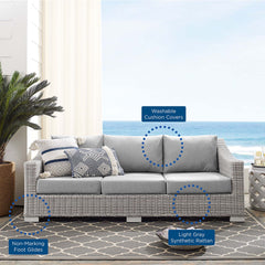 Conway Light Gray/Gray Sunbrella Outdoor Patio Wicker Rattan Sofa - Ornate Home