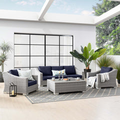 Conway Light Gray Navy 4-Piece Outdoor Patio Wicker Rattan Furniture Set - 68x150" - Ornate Home