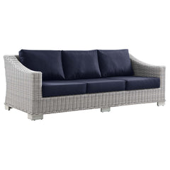 Conway Light Gray Navy 4-Piece Outdoor Patio Wicker Rattan Furniture Set - 91x150" - Ornate Home