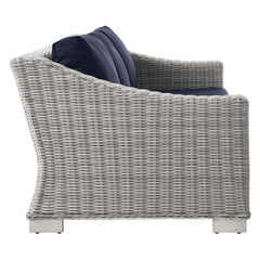 Conway Light Gray Navy 4-Piece Outdoor Patio Wicker Rattan Furniture Set - 91x150" - Ornate Home