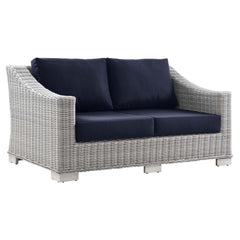 Conway Light Gray Navy 4-Piece Outdoor Patio Wicker Rattan Furniture Set - 91x150" - Ornate Home