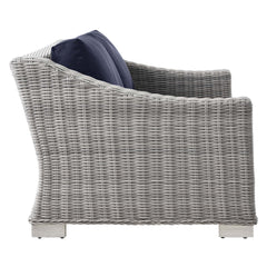Conway Light Gray Navy 4-Piece Outdoor Patio Wicker Rattan Furniture Set - 91x150" - Ornate Home