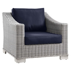 Conway Light Gray Navy 4-Piece Outdoor Patio Wicker Rattan Furniture Set - 91x150" - Ornate Home