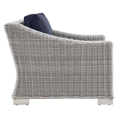 Conway Light Gray Navy 4-Piece Outdoor Patio Wicker Rattan Furniture Set - 91x150" - Ornate Home