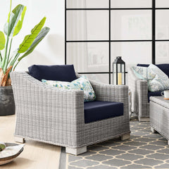 Conway Light Gray/Navy Outdoor Patio Wicker Rattan Armchair - Ornate Home