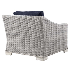 Conway Light Gray/Navy Outdoor Patio Wicker Rattan Armchair - Ornate Home