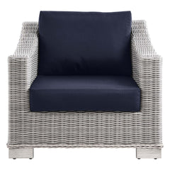 Conway Light Gray/Navy Outdoor Patio Wicker Rattan Armchair - Ornate Home