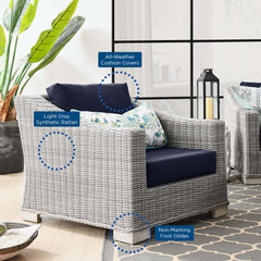 Conway Light Gray/Navy Outdoor Patio Wicker Rattan Armchair - Ornate Home
