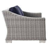 Conway Light Gray/Navy Outdoor Patio Wicker Rattan Loveseat - Ornate Home