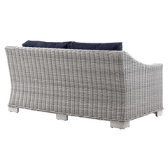 Conway Light Gray/Navy Outdoor Patio Wicker Rattan Loveseat - Ornate Home