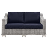 Conway Light Gray/Navy Outdoor Patio Wicker Rattan Loveseat - Ornate Home