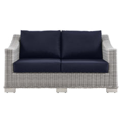Conway Light Gray/Navy Outdoor Patio Wicker Rattan Loveseat - Ornate Home