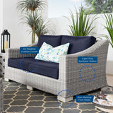 Conway Light Gray/Navy Outdoor Patio Wicker Rattan Loveseat - Ornate Home