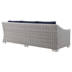 Conway Light Gray/Navy Outdoor Patio Wicker Rattan Sofa - Ornate Home