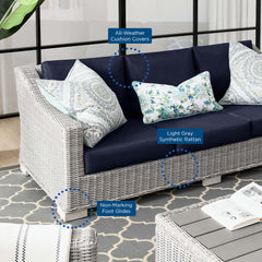 Conway Light Gray/Navy Outdoor Patio Wicker Rattan Sofa - Ornate Home