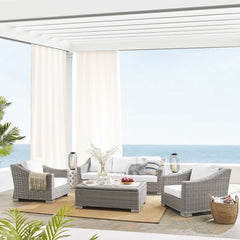 Conway Light Gray/White 4-Piece Sunbrella Outdoor Patio Wicker Rattan Furniture Set - 68x150" - Ornate Home