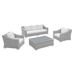 Conway Light Gray/White 4-Piece Sunbrella Outdoor Patio Wicker Rattan Furniture Set - 68x150" - Ornate Home