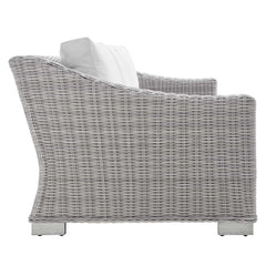 Conway Light Gray/White 4-Piece Sunbrella Outdoor Patio Wicker Rattan Furniture Set - 68x150" - Ornate Home