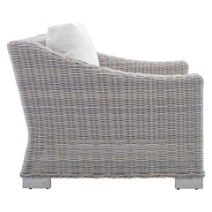 Conway Light Gray/White 4-Piece Sunbrella Outdoor Patio Wicker Rattan Furniture Set - 68x150" - Ornate Home