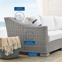 Conway Light Gray/White 4-Piece Sunbrella Outdoor Patio Wicker Rattan Furniture Set - 68x150" - Ornate Home