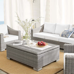 Conway Light Gray/White 4-Piece Sunbrella Outdoor Patio Wicker Rattan Furniture Set - 68x150" - Ornate Home