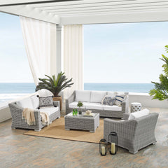 Conway Light Gray/White 4-Piece Sunbrella Outdoor Patio Wicker Rattan Furniture Set - 91x150" - Ornate Home