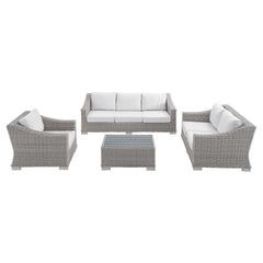Conway Light Gray/White 4-Piece Sunbrella Outdoor Patio Wicker Rattan Furniture Set - 91x150" - Ornate Home