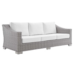 Conway Light Gray/White 4-Piece Sunbrella Outdoor Patio Wicker Rattan Furniture Set - 91x150" - Ornate Home