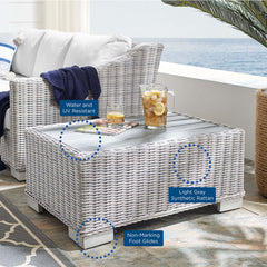 Conway Light Gray/White 4-Piece Sunbrella Outdoor Patio Wicker Rattan Furniture Set - 91x150" - Ornate Home