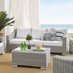 Conway Light Gray/White 4-Piece Sunbrella Outdoor Patio Wicker Rattan Furniture Set - 91x150" - Ornate Home