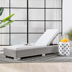 Conway Light Gray/White Outdoor Patio Wicker Rattan Chaise Lounge - Ornate Home