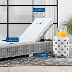 Conway Light Gray/White Outdoor Patio Wicker Rattan Chaise Lounge - Ornate Home