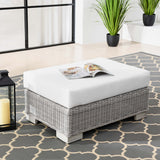 Conway Light Gray/White Outdoor Patio Wicker Rattan Ottoman - Ornate Home