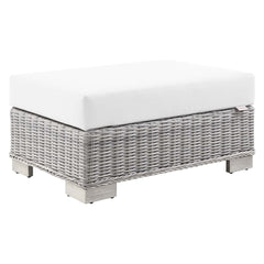 Conway Light Gray/White Outdoor Patio Wicker Rattan Ottoman - Ornate Home