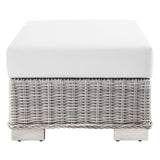 Conway Light Gray/White Outdoor Patio Wicker Rattan Ottoman - Ornate Home
