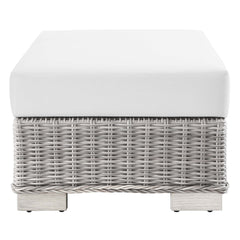Conway Light Gray/White Outdoor Patio Wicker Rattan Ottoman - Ornate Home