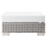 Conway Light Gray/White Outdoor Patio Wicker Rattan Ottoman - Ornate Home