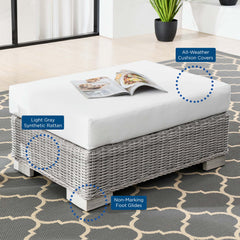 Conway Light Gray/White Outdoor Patio Wicker Rattan Ottoman - Ornate Home